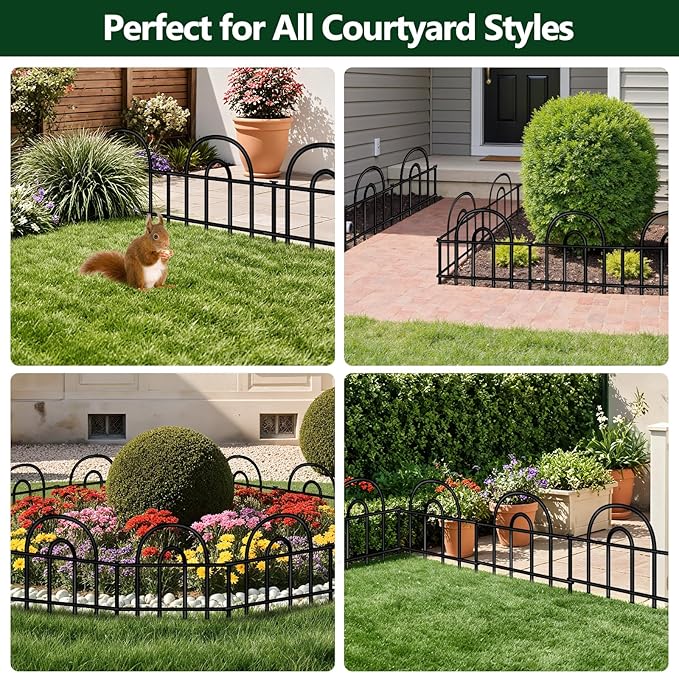 Decorative Garden Fence, 15 Panels No Dig Fence, 21.25 ft(L) x 13 in(H) Animal Barrier for Dogs Rabbits, Rustproof Metal Arched Decorative Garden Fences for Flower Bed, Outdoor, Yard, Patio