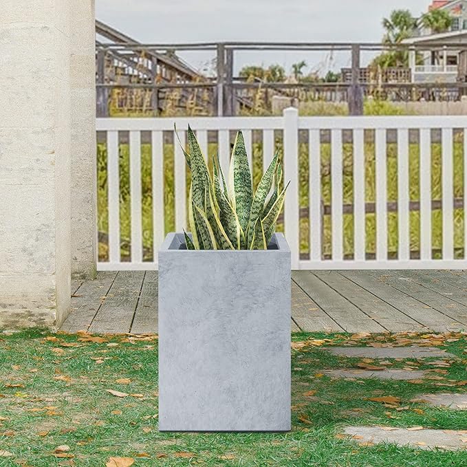Kante 12.6" H Tall Rectangular Concrete Planters, Outdoor Indoor Lightweight Plant Pots with Drainage Hole and Rubber Plug, Modern Style for Home Garden Patio, Slate Gray
