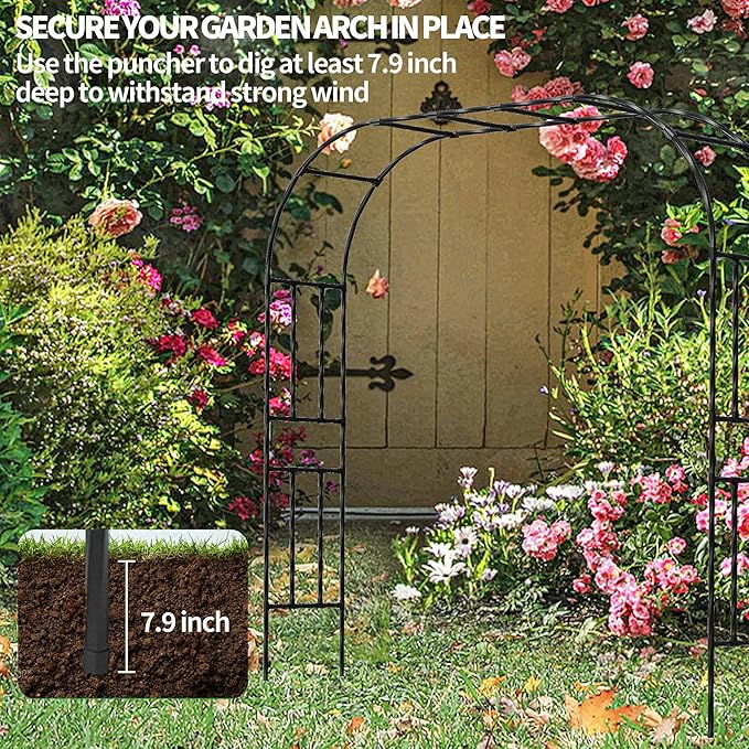 Garden Arch Trellis, Trellis Arch for Climbing Plants Outdoor, 8.2 x 7.9FT Metal Full Garden Arbor, Garden Trellises for Patio Lawn Backyard, Large Archway Decoration Black 98.4" x 94.5in
