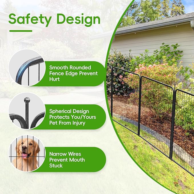 SPECILITE Garden Decorative Fence with Gate, 32in(H) X 27in(L) 8 Panels, No Dig Portable Animal Barrier, Dogs Pets Blocker, Heavy Duty Metal Protectors for Yard, Outdoor, Patio, Temporary, Backyard