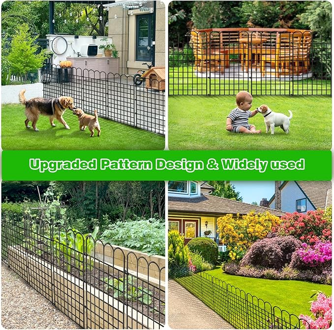 10 Panels Garden Fence Dog Fence Outdoor for Yard, 32 in (H) x 24 ft (L) Rustproof No Dig Decorative Tall Fencing Border for Dog, Rabbits, Patio Temporary Ground Stakes and Flower Vegetable Flower Bed