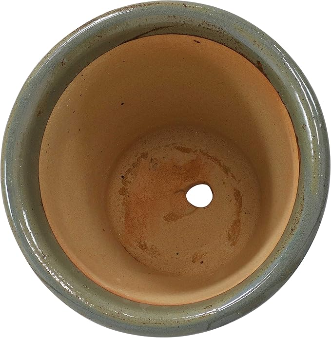 Sunnydaze Round Ceramic Planter - Set of 2 Indoor or Outdoor Plant Pots with Drainage Hole - Studio - 11" - Gray Glaze