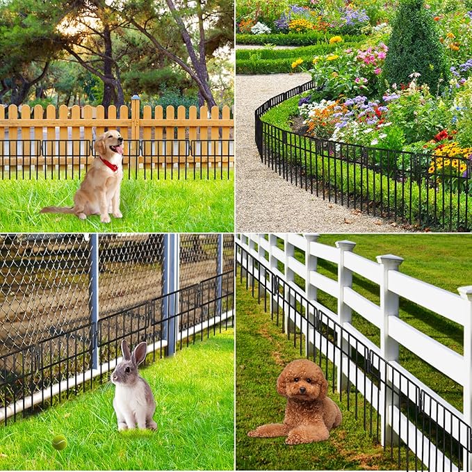 Adavin Black Animal Barrier Fence-24 Pack 12 in(L)X 15 in(H) No Dig Garden Decorative Fence 1.5" gap Rustproof Metal Dig Deterrent Panel Border for Dog Rabbits Ground Stakes Outdoor Patio,Total 24 Ft