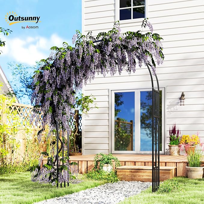 Outsunny 7.3ft Steel Garden Arch Trellis, Garden Arbor Trellis for Climbing Plants Roses Wisteria Vines, Flower Arch Wedding Arch Stand for Outdoor, Garden, Lawn, Backyard, Black