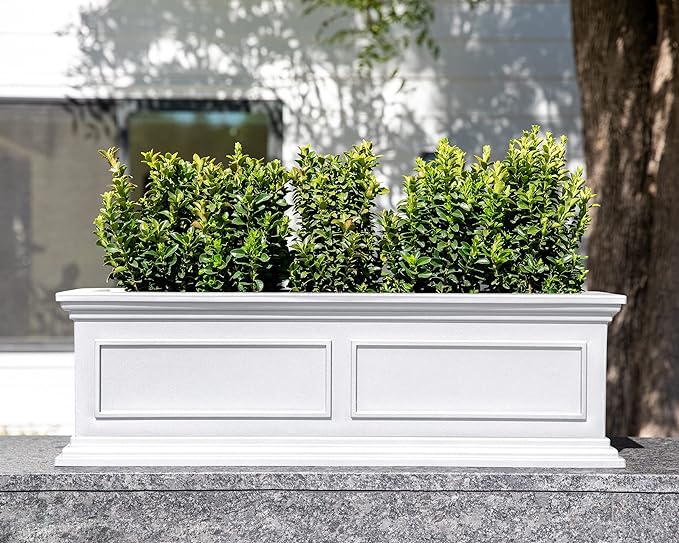 Veradek Brixton Window Box Plastic Planter - Large Rectangular Planter for Outdoor Balcony/Windowsill | Crack-Resistant All-Weather | Classic Estate Design for Flowers, Herbs, Succulents