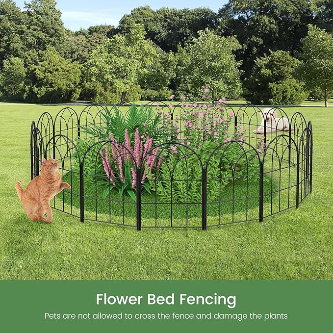 Garden Fences Animal Barrier, 12.55"*16.48" Black Garden Border Fencing, Arched Rustproof Metal No Dig Fence for Dogs, Outdoor Fence, Dog Fencing for Yard, Flower Bed (Medium 19 Pcs)
