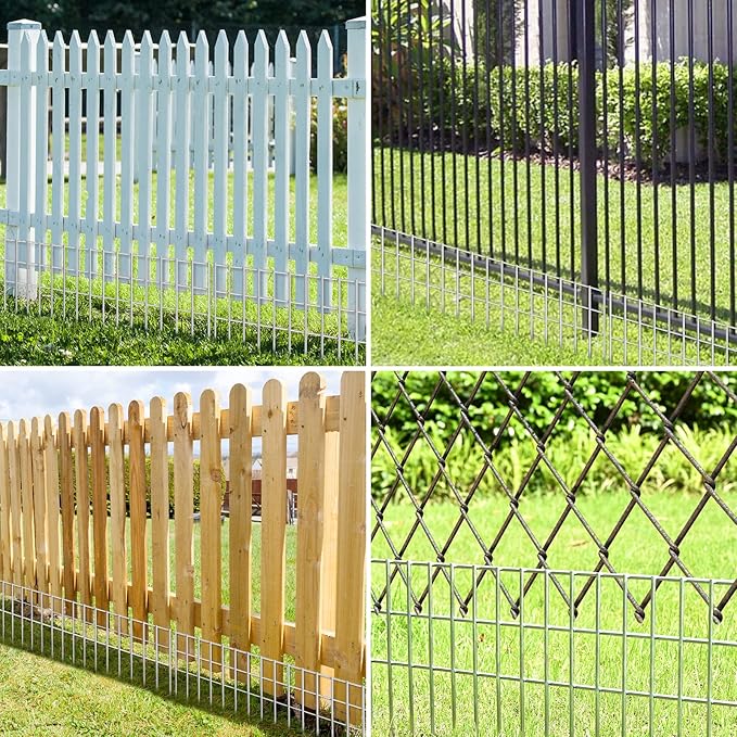 15 Pack 24in(L) X 15in(H) Small/Medium Animal Barrier Fence, 5.5mm Heavy Duty Rod with 1.5" Rod Gap, Dog Rabbits Fences Metal Fence Panel Ground Stakes for Outdoor Patio. Total 30Ft(L)