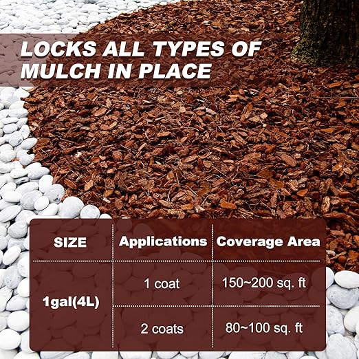 Mulch Glue for Landscaping, 1 Gallon Rocks Glue, Fast-Drying Adhesive for Rock, Gravel & Mulch, Non-Toxic, Long-Lasting Stabilizer for Pine Straw, Pebbles & Weed Barrier, Strong Spray for Outdoor