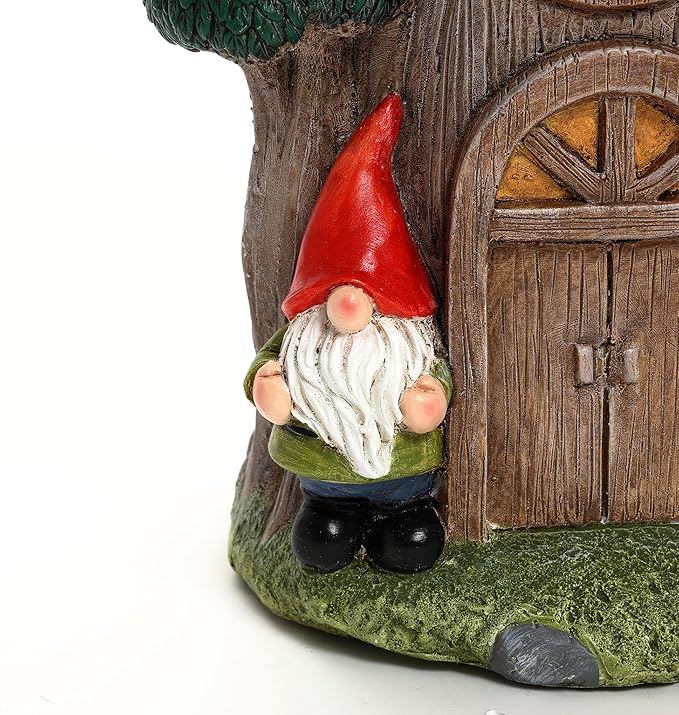 LuxenHome Gnome Garden Statue,17'' Tree House Statue, Outdoor Side Table, Plant Stand for Balcony, Gift, Large Garden Ornaments Yard Decor, Fairy House, Patio Side Table, Sculpture, Tree Stump