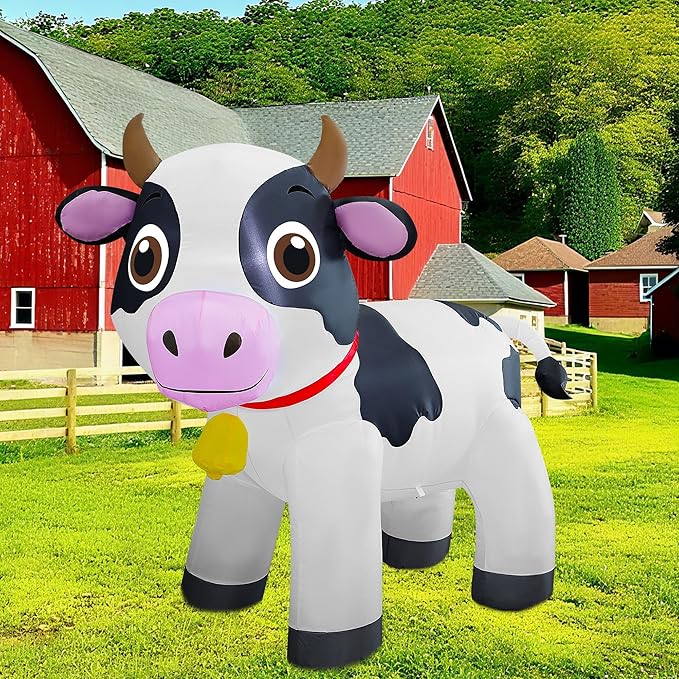 Lulu Home 6FT Christmas Inflatable Cow Decoration, Giant Blow Up Dairy Cattle with Built-in LED Lights, Air-Blown Animal Holiday Display for Yard Garden Lawn Indoor Outdoor Farm-Themed Party Decor