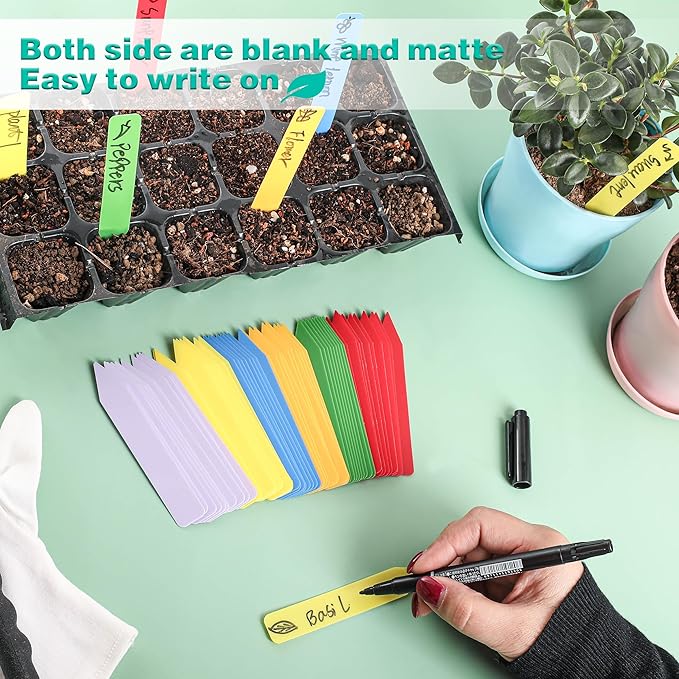 Plant Labels 4 Inch 600Pcs Plastic Plant Name Tags for Seedlings Garden Labels Markers Nursery Plant Tags Seed Labels Stakes with Permanet Marking Pen Plant Markers for Outdoor Garden (Multicolor600)