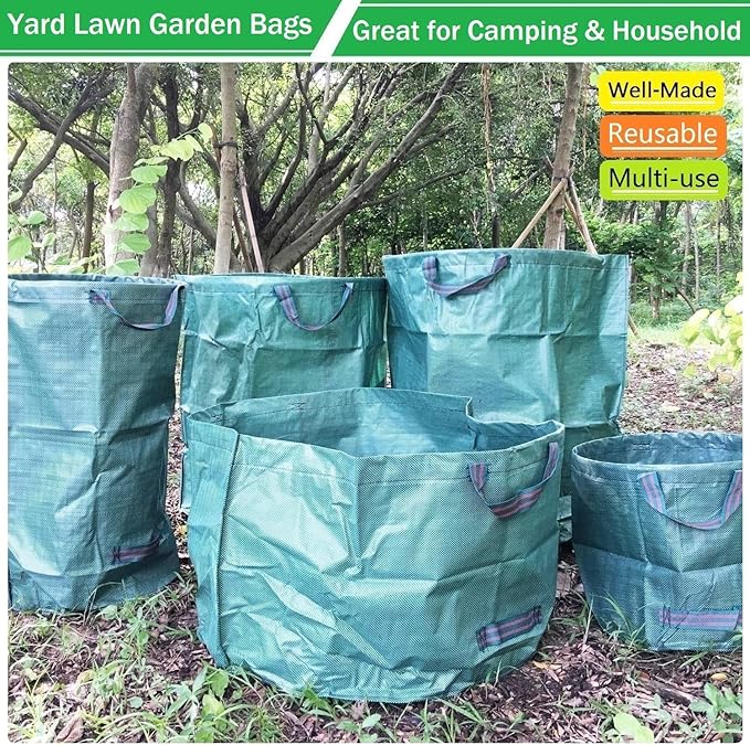 Standard 3-Pack 16 Gallons Yard Garden Bags (D18,H15 inch) W/Gardening Gloves, Reusable Leaf Bags,Grass Clippings,Lawn Debris Bag,Laundry Container,Patio Trash Bin,Weeds Bag,Yard Waste Bags 4 handles