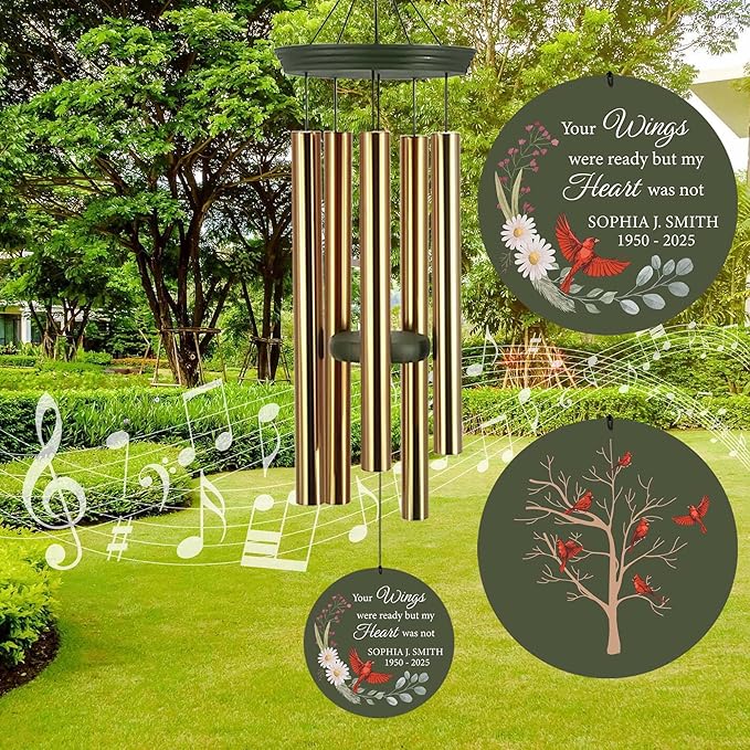 ASTARIN Personalized Large Deep Tone Cardinal Wind Chimes, Customized Memorial Gifts for Loss of Lover/Sister/Friend, Sympathy Gift Wind Chime for Condolences Remembrance(Produced in USA)