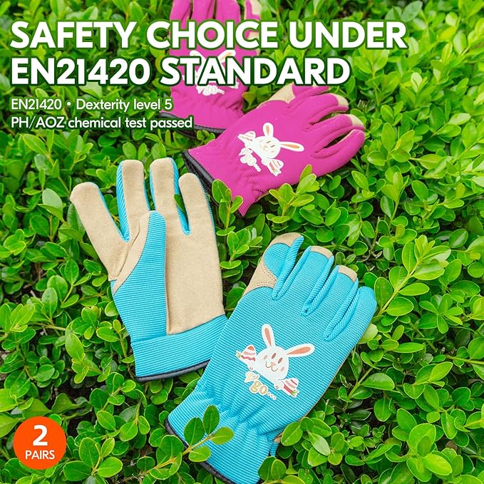 Vgo... 2Pairs Age 3-4 Kids Gardening, Lawning, Working Gloves(Size XS, 2Colors, KID-SL7362)