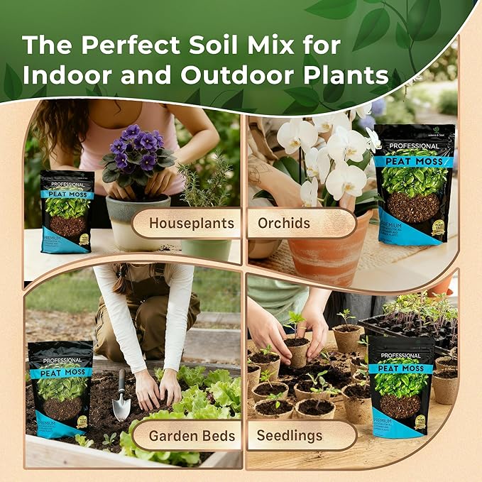 Professional Peat Moss | for Container and Garden Plants | All Natural Lightweight Soil Additive | Large 2.2 Quarts | Made in USA