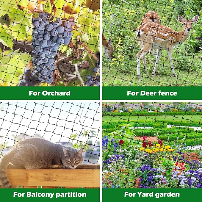 Bird Netting 25'x50' with 2" Mesh Garden Net with Bird Scare Tape, Avian Nettings for Chicken Coop Roof, Heavy Duty Nylon Nettings for Garden, Chicken Coop Netting Fruit Tree Net