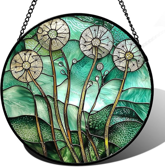 Stained Glass Window Hanging, Green Abstract Lotus Leaves Tree Sun Catcher for Window Door Home Decor Plant Suncatcher Christmas Mother's Day Birthday Gifts for Women Men Mom Nana 7.8 in