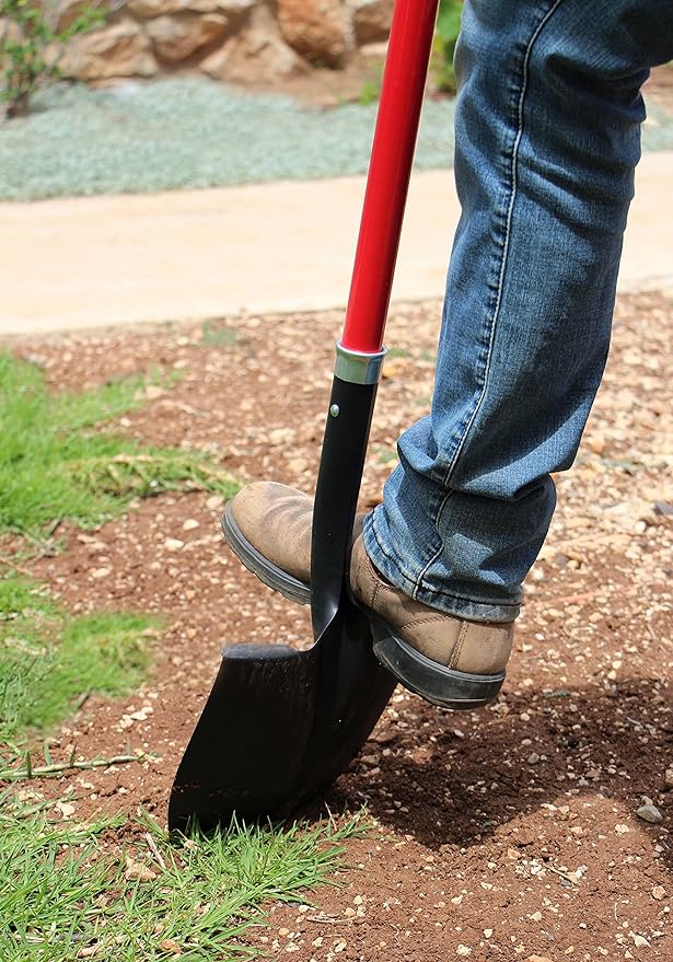 TABOR TOOLS Shovel with Rounded Blade and Long Straight 45 Inch Fiberglass Handle, Digging Spade. J202A. (Straight Handled, Round Blade)
