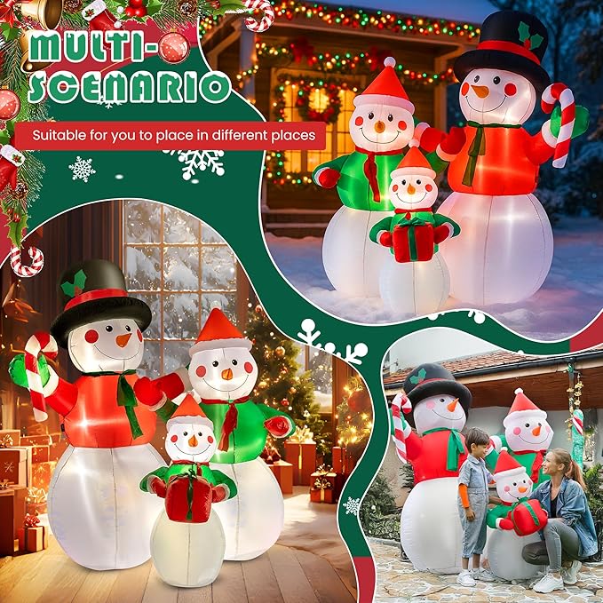 VIVOHOME 6FT Christmas Inflatable Outdoor Decoration, Snowman Family, Navidad Blow Up Yard Decor with Built-in LED Light for Lawn, Garden, Party