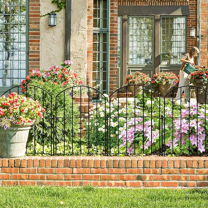 GOTGELIF 10 Pack 17in(H) X 10ft(L) Decorative Fence, Arched Fence - Easy to Disassemble & Install & No Dig Metal Garden Fence Border with 11 Metal Stake for Flower Bed, Landscape, Yard, Patio