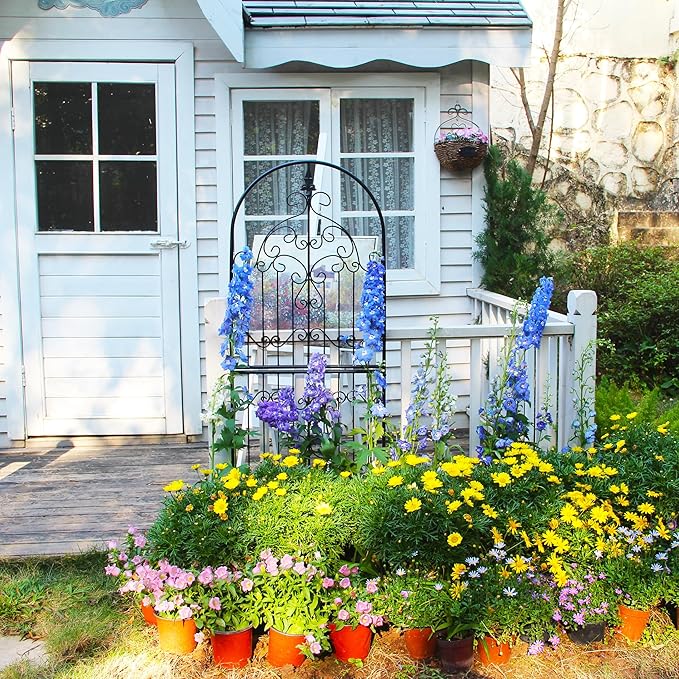Garden Trellis for Climbing Plants 70.8" H x 25.6" W Metal Wrought Iron Outdoor Wall Panel for Vines Flowers Elegant Accent Decorative Garden Structure