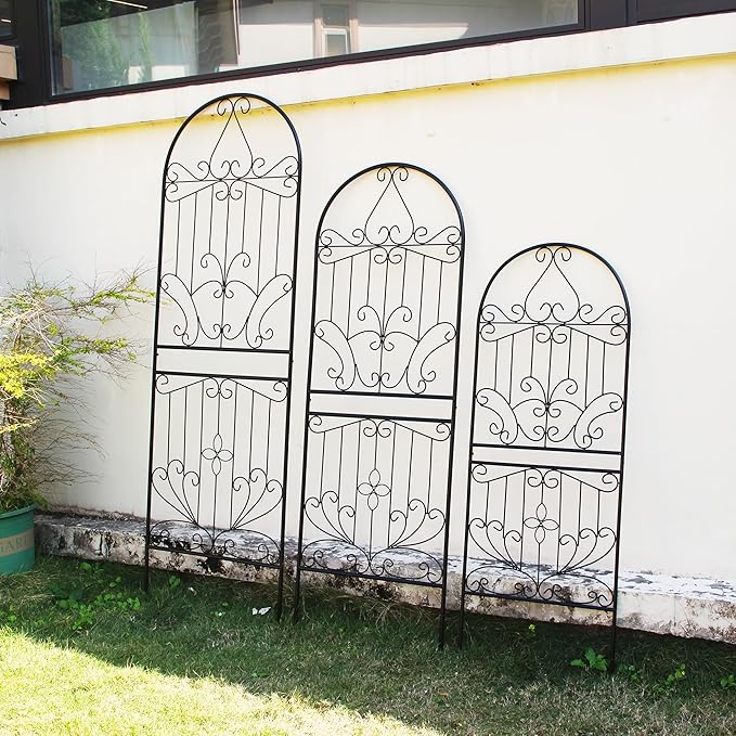 Trellis for Climbing Plants 59" H x 22" W Metal Unique Design Decorative Garden Structure Weather-Resistant Lattice Outdoor Decor Flowers Roses Vine Ivy Clematis Black Coating 1 Pack