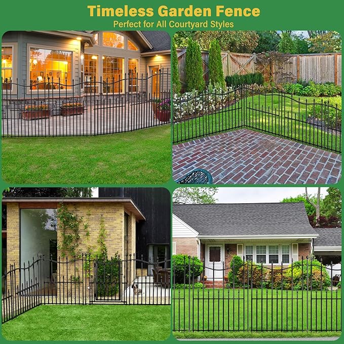 5 Panels No Dig Decorative Garden Fence with Gate, 32in(H) × 11ft(L) Heavy-Duty Rustproof Metal Panels, Outdoor Dog Barrier for Yard & Patio, Landscape, Border| Portable Temporary Fencing