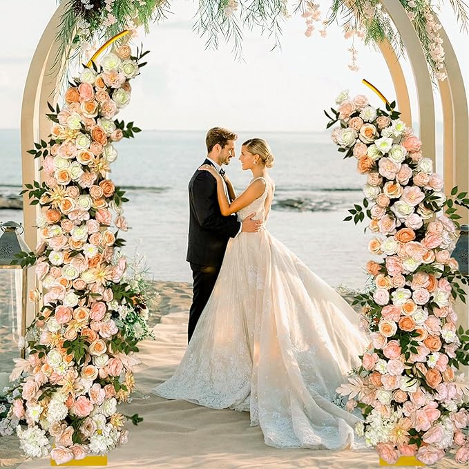Wedding Arch Stand Flower 7.58FT Half Arch Stand with Base for Flowers, Portable Gold Metal Balloons Ceremony Decor - Reusable Wedding Arches for Decorations