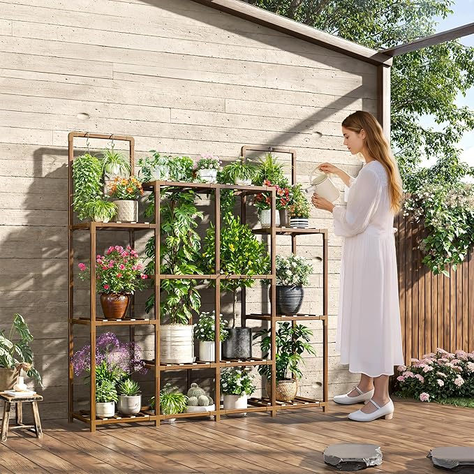 EnHomee Plant Stand Indoor Tall Plant Stand Outdoor Large Wood Plant Shelf Indoor for 14 Pots Plants,4-tiers Plant Holder for Patio Living Room Gardening Balcony 44.8" Wx47.2 Hx11.78 D