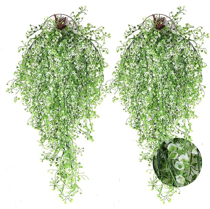 RECUTMS 4 pcs Faux Vines Hanging Flowers Artificial Decor Fake Hanging Plants Artificial Hanging Plants Indoor and Outdoor Garden Hanging Plants Decoration（White）