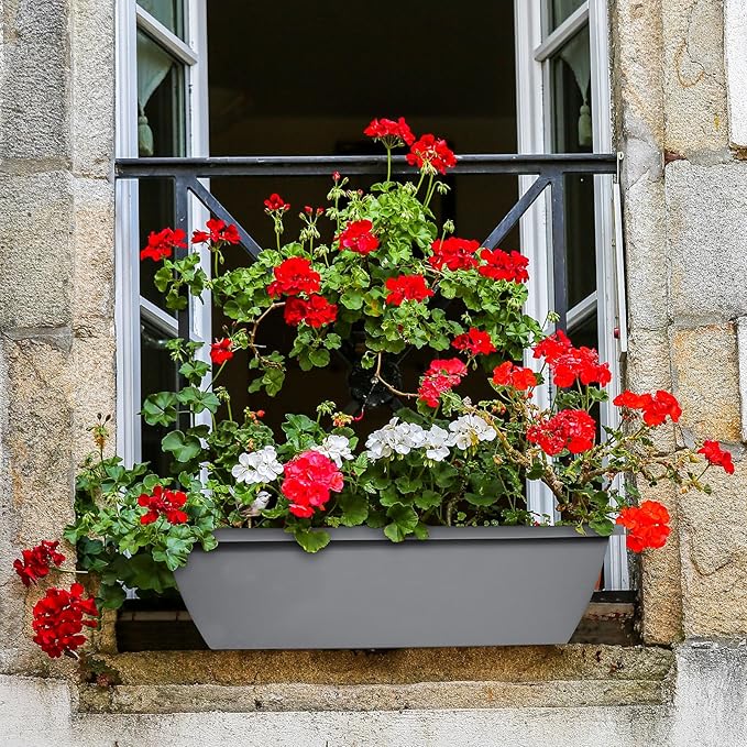 12 Pcs 24 inch Window Box Planter, Large Rectangular Flower Planter Boxes with Shelf Insert Plastic for Indoor and Outdoor Garden, Balcony Home Decor (12, 24 inch)