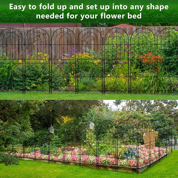 Decorative Garden Fence, No Dig Rustproof Metal Wire Fencing Border Animal Barrier, Flower Edging for Landscape Patio Yard Outdoor Decor… (XK-12PACK)