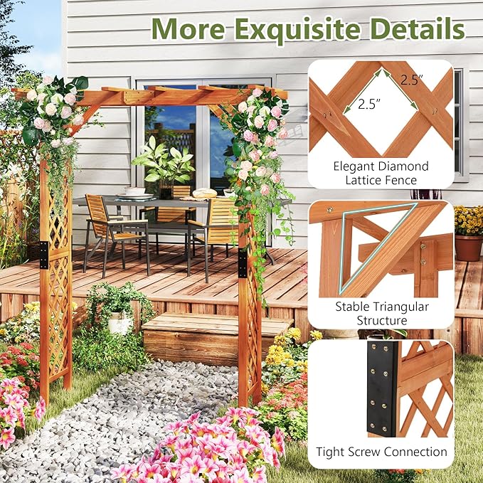 S AFSTAR 84" Wooden Garden Arbor, Plant Climbing Arch Trellis Pergola Archway Wedding Arch for Outdoor, Yard, Ceremony Christmas Decoration (Brown)