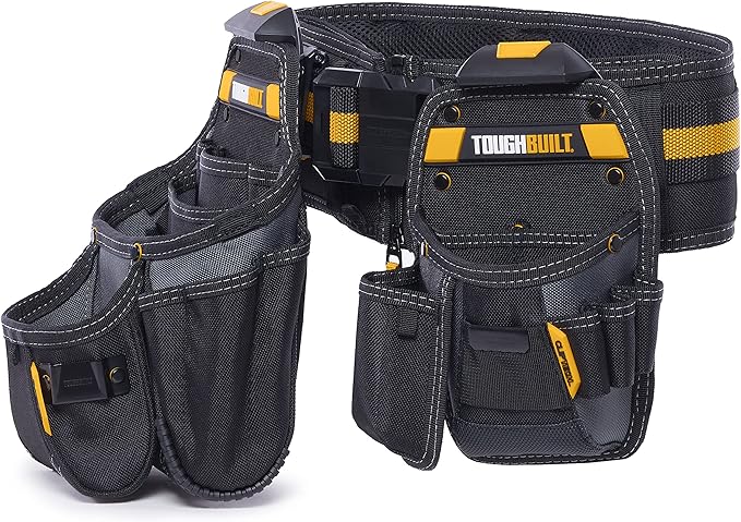 ToughBuilt ClipTech Series – 3-Piece Handyman Tool Belt Set, Modular ClipTech™ System with 2 Rugged Pouches & Heavy-Duty Padded Belt, 1680D Reinforced Construction (TB-CT-111-CP)