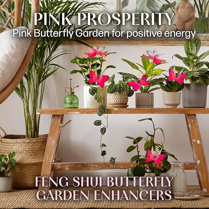 Handmade Glowing Pink Butterfly Garden Stakes Set of 7 - Decorative Outdoor & Indoor Plant Decor - Nature Lover Gift Idea by Air Aquarium Kushner