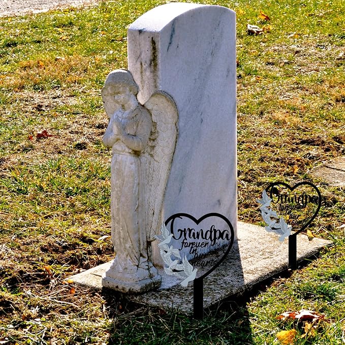 HPMAISON 11 inch Metal Grandpa Memorial Stake Grave Decorations for Cemetery Gravesite Sympathy Markers Waterproof Memorial Gifts for Loss of Grandfather Tombstones Plaque Outdoors Lawn Yard Decor