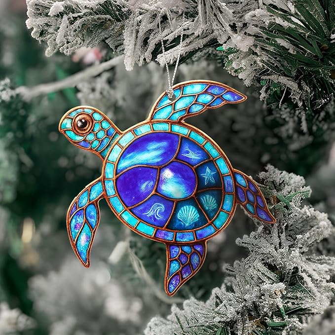 Sea Turtle Gifts for Women - Beach Suncatcher Ornament with Story Card - Turtle Christmas Cards - Beach Gifts for Women - Coastal Christmas Ornaments - White Elephant Presents for Friends