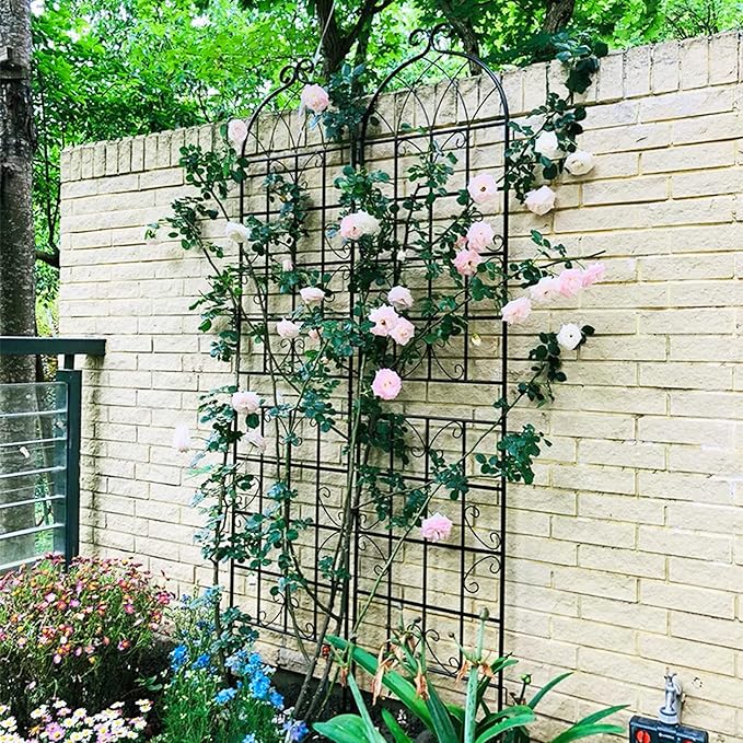 4 Pack Metal Garden Trellis 86.7" H Garden Fence Rustproof Trellis for Climbing Plants Support Roses Flower Outdoor Lawn Black