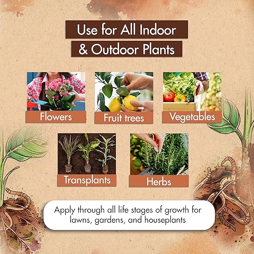 Worm Castings for Plants, Earthworm Casting Organic Fertilizer, Bokashi Booster, Worm Tea Made from Compost Worms, Liquified & Concentrated Vermicompost for Soil Fertility & Bountiful Harvest, 1 gal.