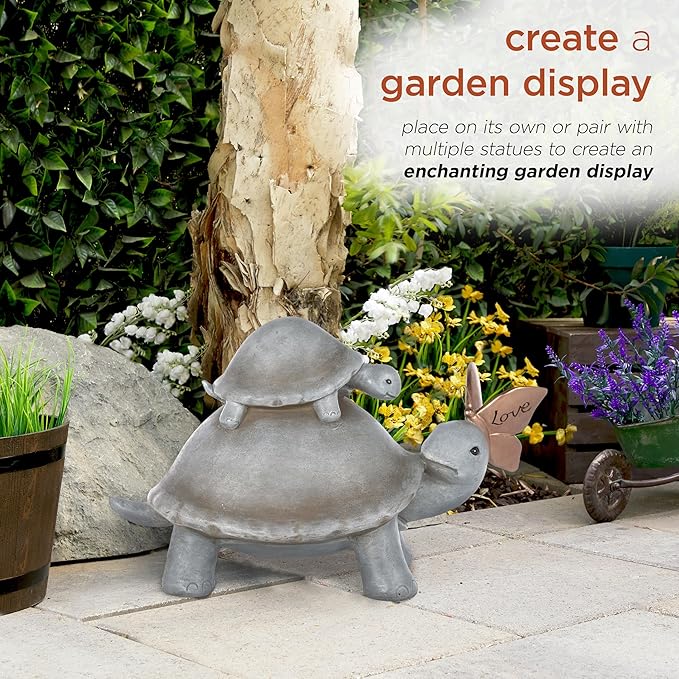 Alpine Corporation ZEN906 Mother and Baby Turtles with Love Butterfly Indoor Outdoor Decorative Garden Statue, 14" Long, Gray
