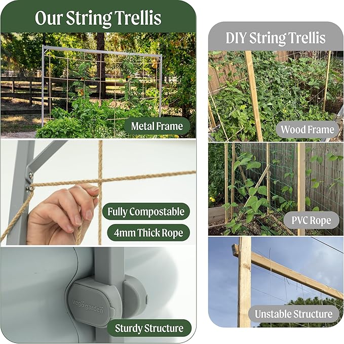 Vego Garden 9.5ft Long Metal Frame Tomato Trellis, Garden Trellis for Climbing Plants Like Cucumber Beans Tomatoes & Vines, for Raised Garden Beds