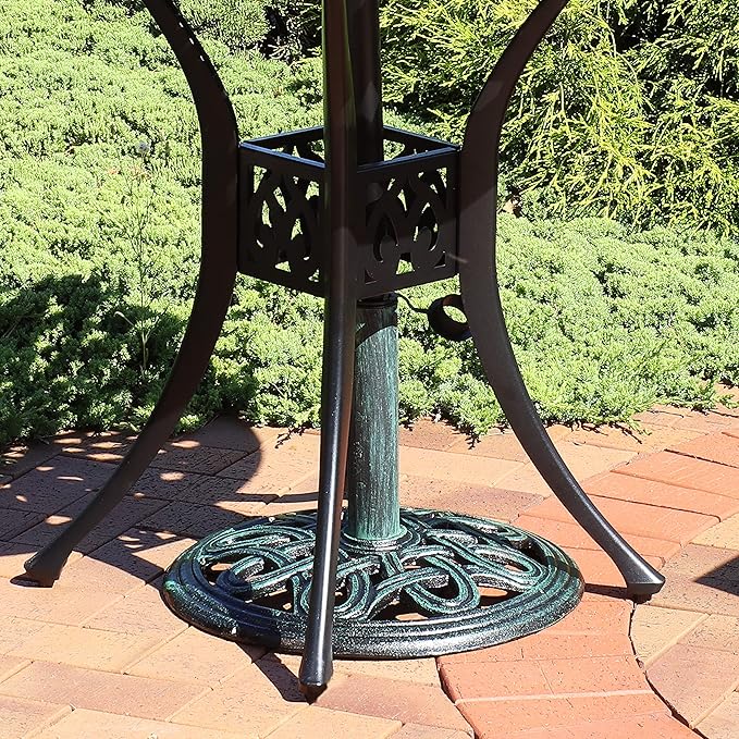 Sunnydaze 24lb Cast Iron Patio Umbrella Base - Heavy-Duty Round Metal Outdoor Market Umbrella Stand for Outside - 17-Inch - Green - Sensational Swirls