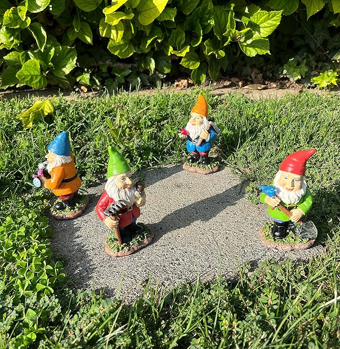Nature's Mark 4 Gardener Gnomes Set Resin Statue Figurine Home Decorative Accent Statue Décor (4" H)
