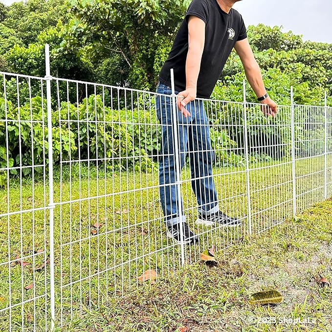 ShopLaLa Decorative Garden Fence (6 Panels) 28in(L) x 32in(H) Animal Barrier Fencing Rustproof White Metal Wire Flower Bed Edging for Yard Landscape, Small Dog Border No Dig Gates Fences Decor D-YC32