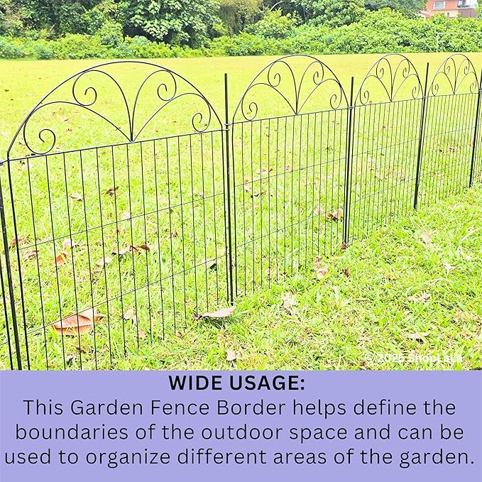 ShopLaLa Outdoor Garden Fence (10 Panels) 28in(L) x 32in(H) Animal Barrier Fencing Rustproof Black Metal Wire Flower Edging for Yard Landscape, Small Dog Decorative Fences No Dig Porch Decor D-YB32