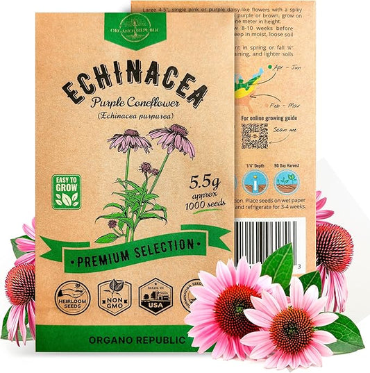 Organo Republic Echinacea Seeds Pack 5.5 G - Over 1000 Non-GMO Heirloom Echinacea Seeds for Planting Herbs in Individual Seed Packet, Herbs Seeds for Planting Home Garden Indoor & Outdoor Gardening