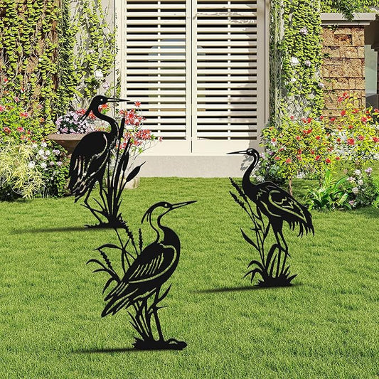 Cranes for Garden,Exquisite Metal Yard Decor Trio: Lifelike Heron Statues Outdoor for Patio & Lawn, Premium Metal Yard Art Gift Set