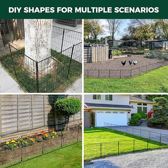 FXW Decorative Garden Fence for Yard - 32in(H) x 15.7ft(L) 8 Panels - Metal Fencing Panels - Animal Barrier Border for Dogs & Rabbits, Flower & Plant Edging
