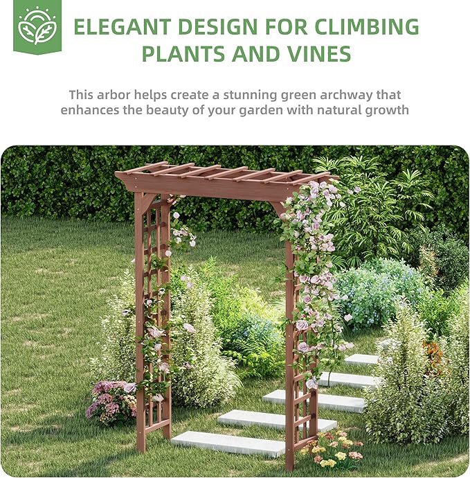 Outdoor Wooden Arch Pergola for Garden, Backyard, Patio & Wedding (Dark Brown, 63" W x 85.5" H)