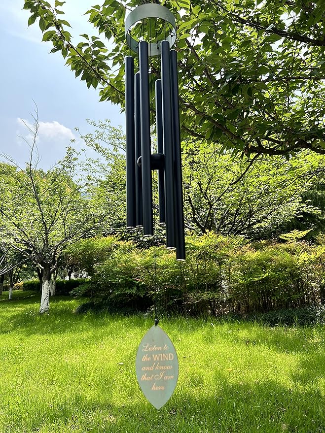 Large Wind Chimes Outdoors Deep Tone, Memorial/Sympathy Chime Gift for Mother's/Father's Day Clearance,Windchimes in Memory of A Loved One, 40in Black Bereavement Windchime Metal Garden Decor Outside